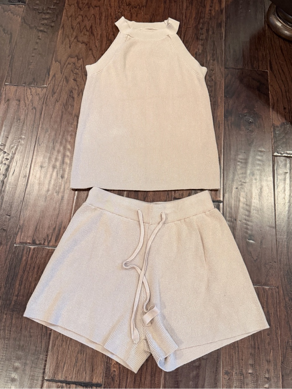 Khaki Knit Halter Tank & Shorts Set - Small